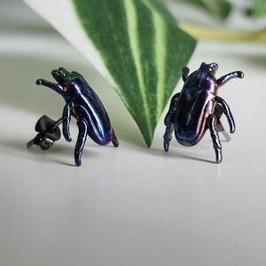 Iridescent Beetle Earrings
